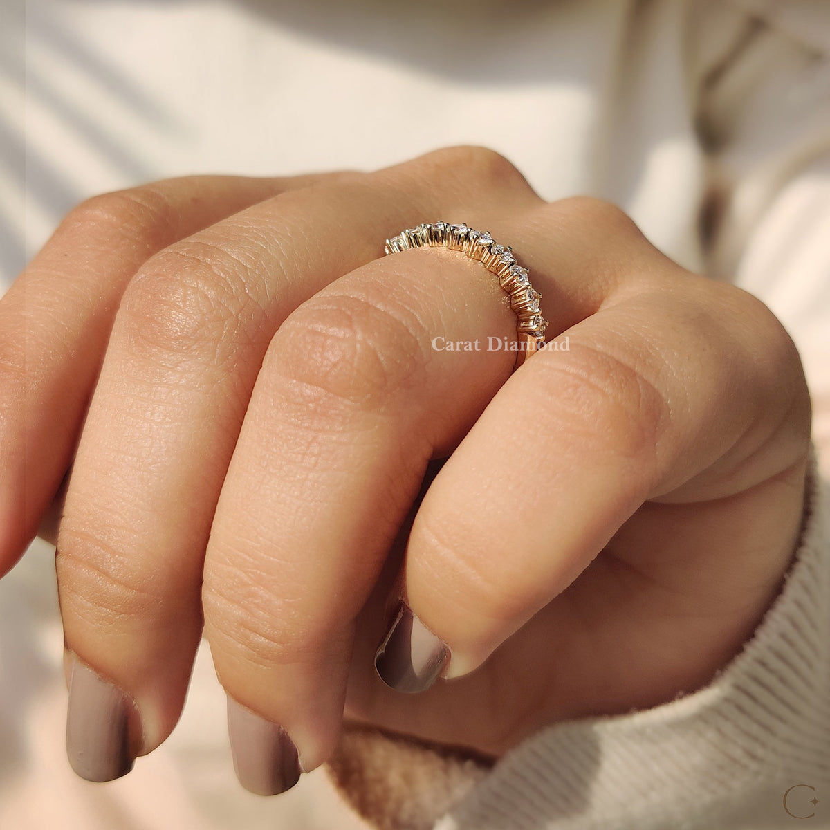Carat diamonds wedding band crafted with handmade precision in yellow gold.