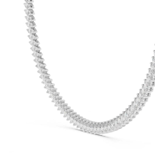 Marquise Lab Grown Diamond Tennis Necklace - 2-Prong No-Flip Design | Briony - 14K White Gold