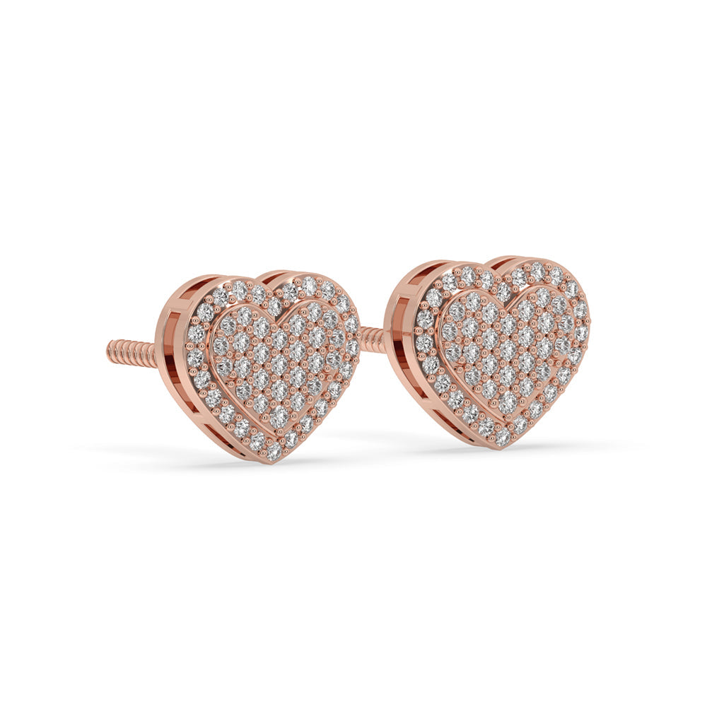 Handmade heart ear studs featuring igi certified diamonds.
