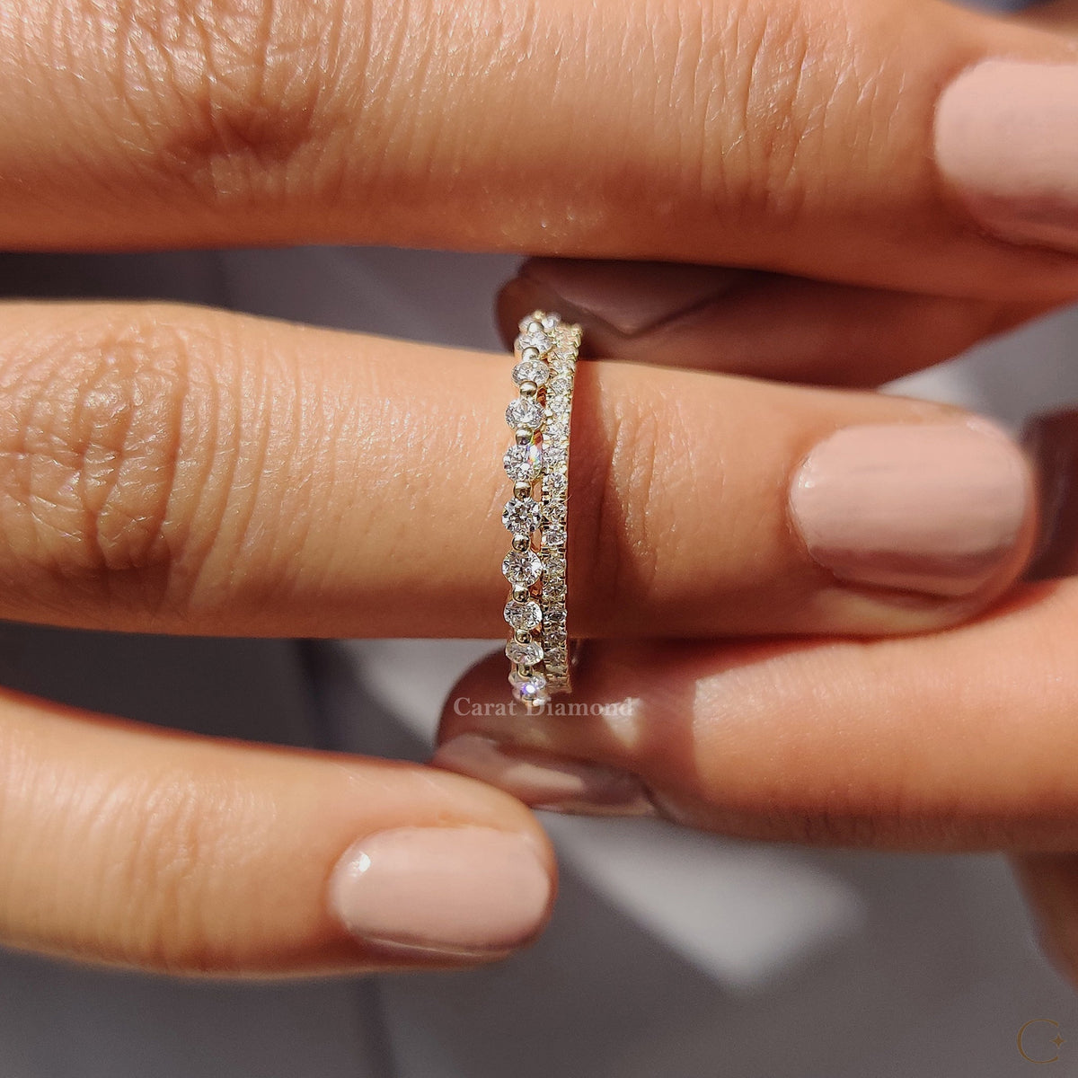 Custom Wedding Band displayed with matching engagement ring.