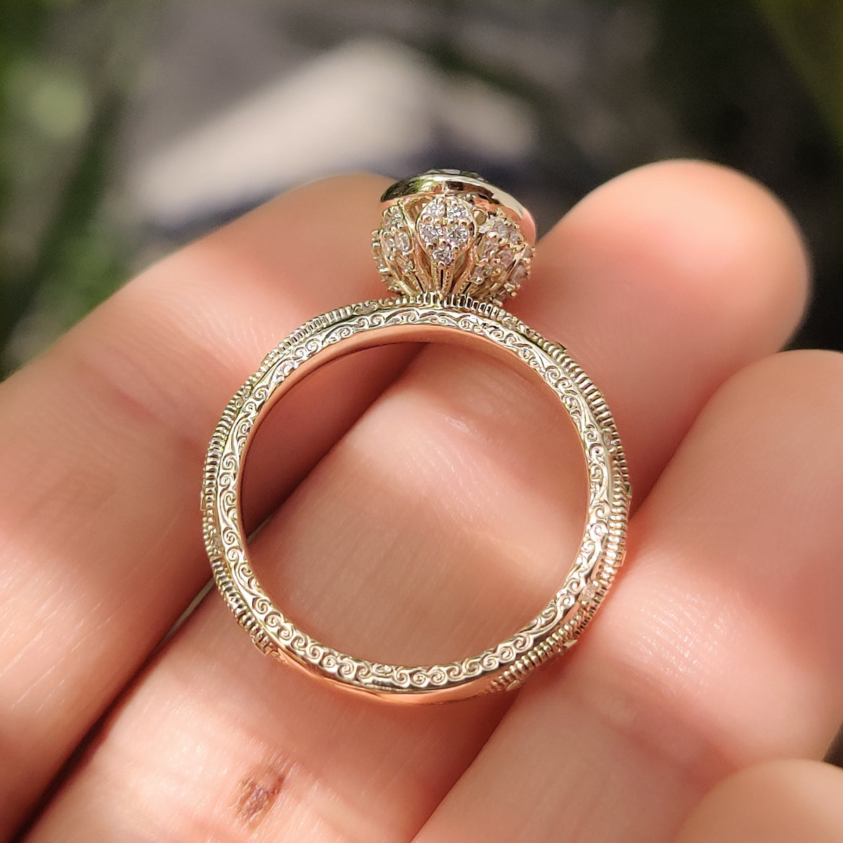 Bezel engagement ring with lab grown diamond