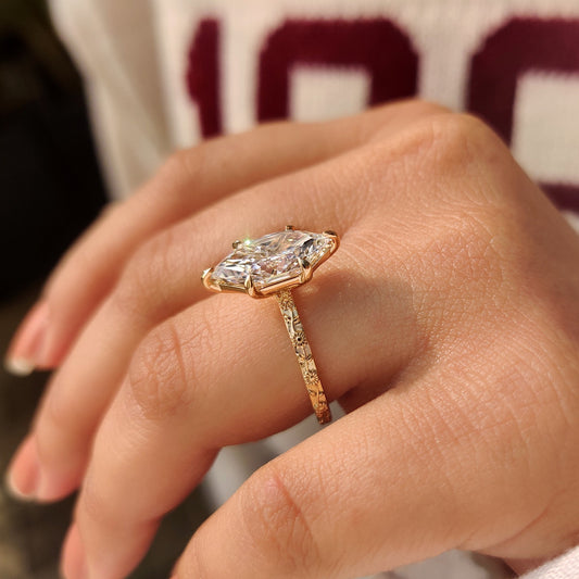 Dutch marquise engagement ring with six claw prong setting