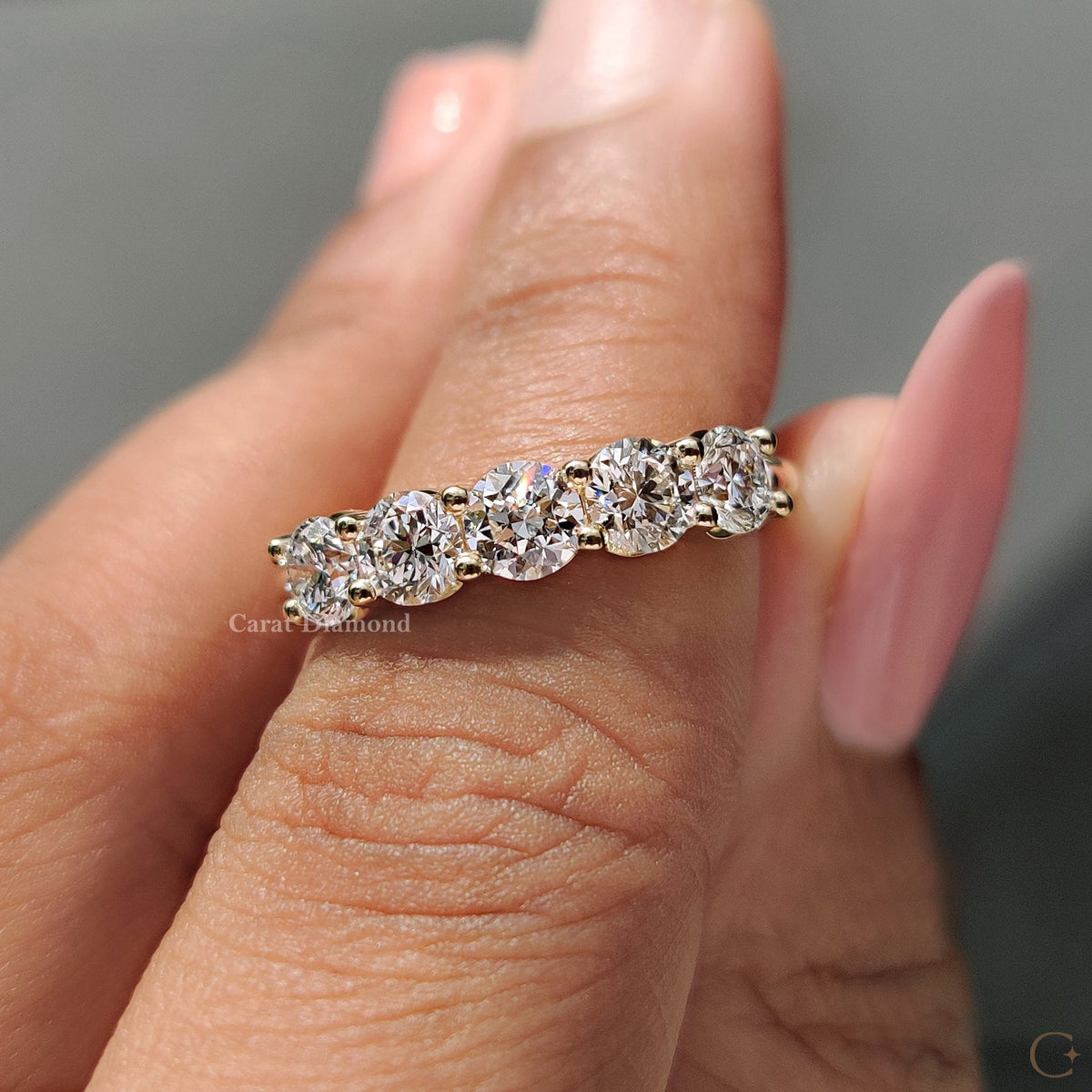 5 Stone Wedding Band yellow gold wedding band igi certified handmade band carat diamonds wedding band.