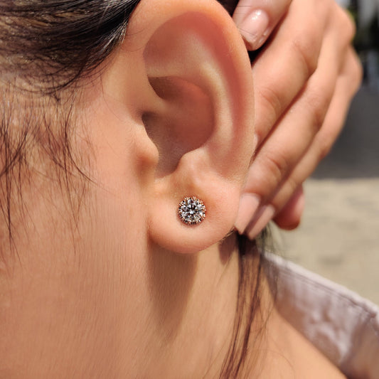 Round Diamond Rose Gold Stud Earrings