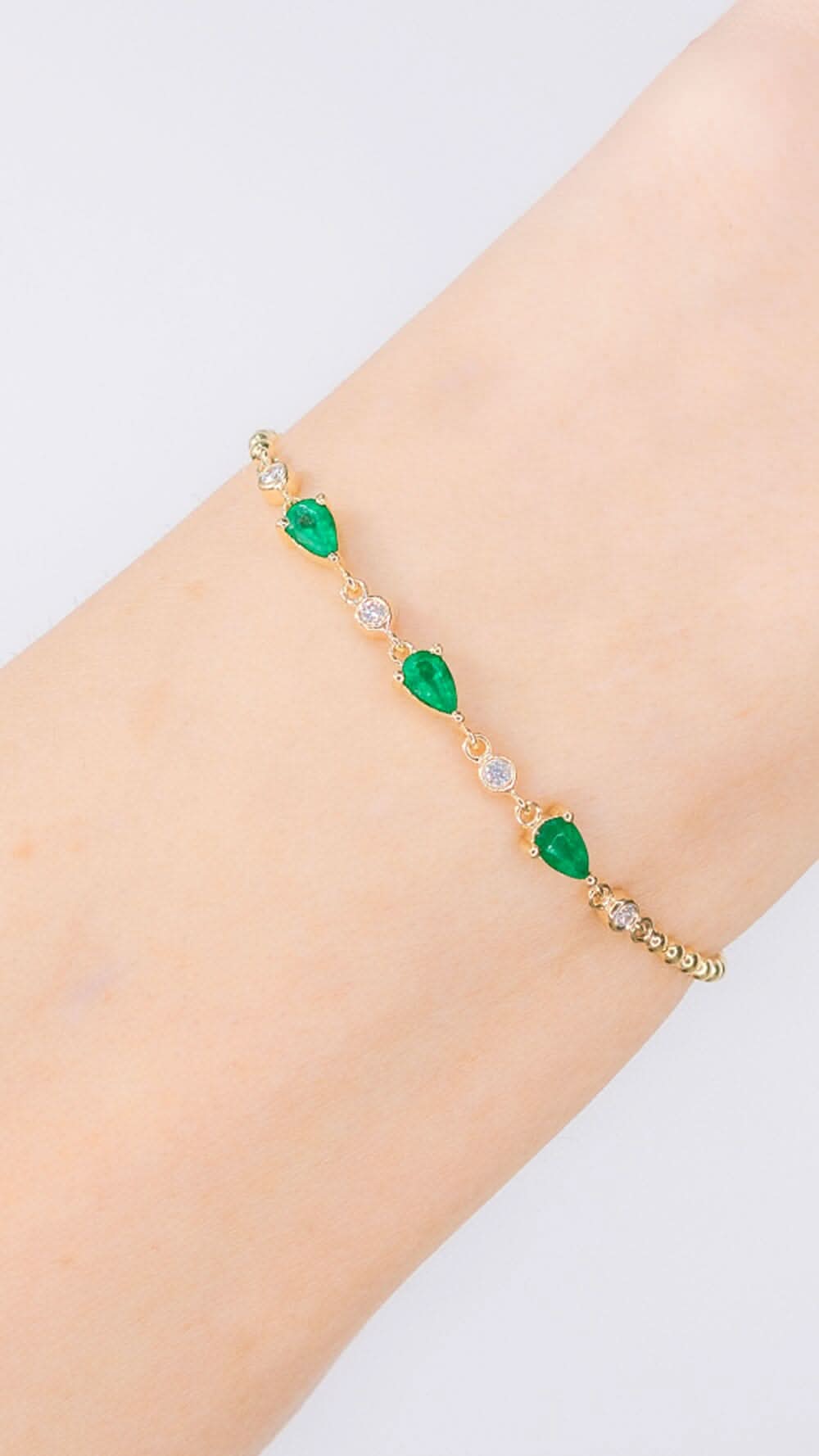 Emerald Pear & Round Diamond Beaded Bracelet