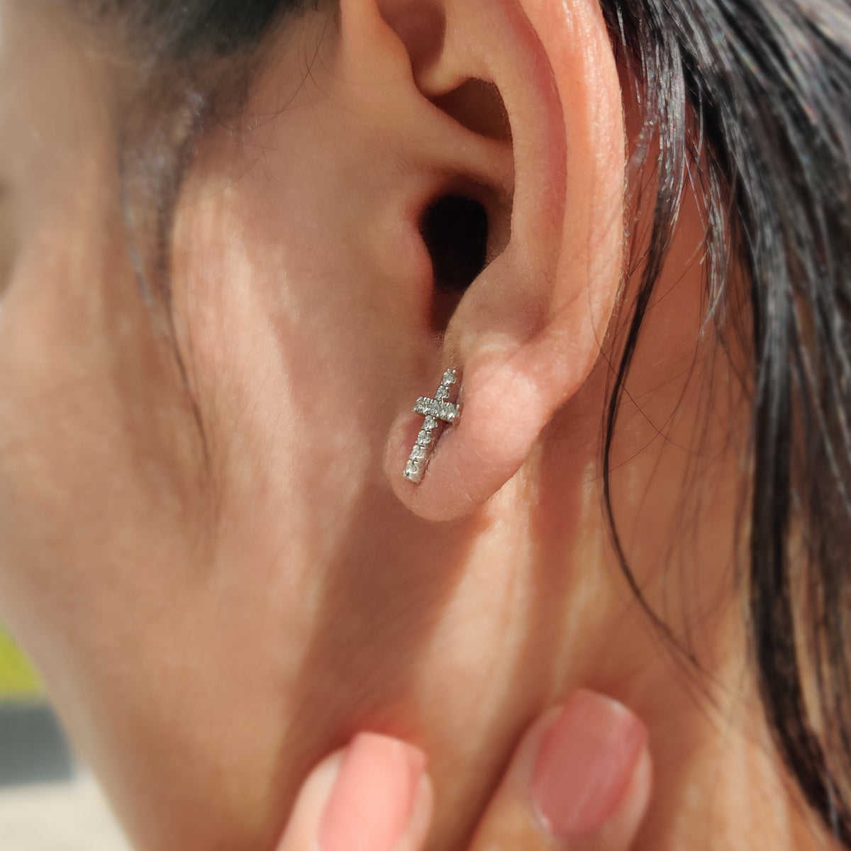 Lab grown diamond earrings designed as white gold stud earrings.