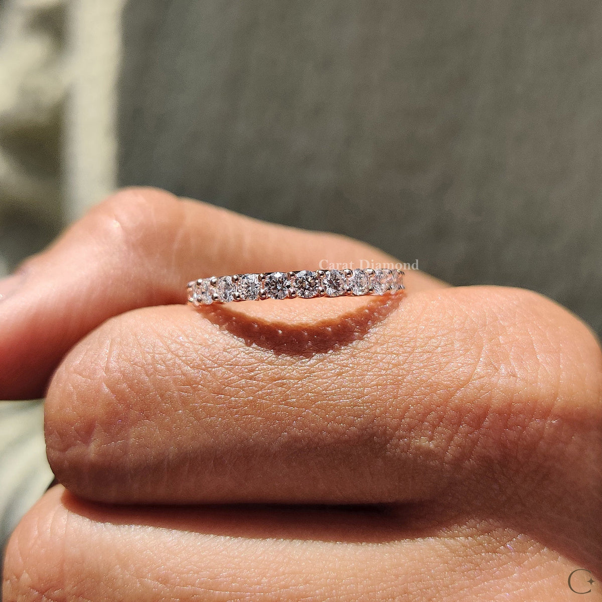 Lab grown diamond wedding band with eco-friendly sparkle.