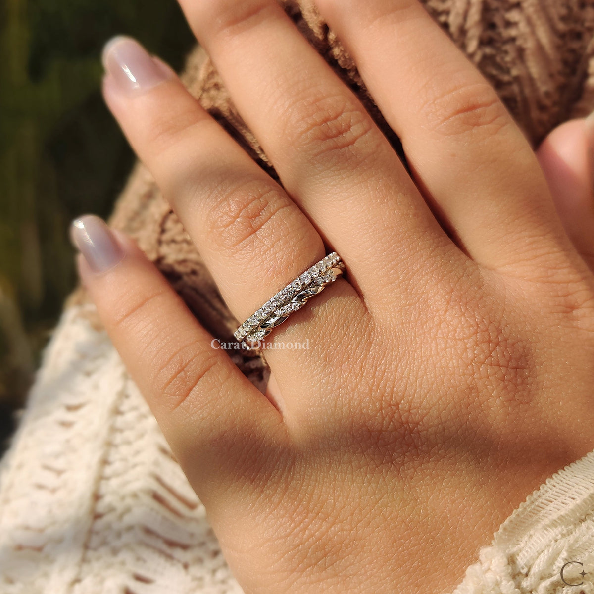 Round Cut Diamond set in a custom wedding band.