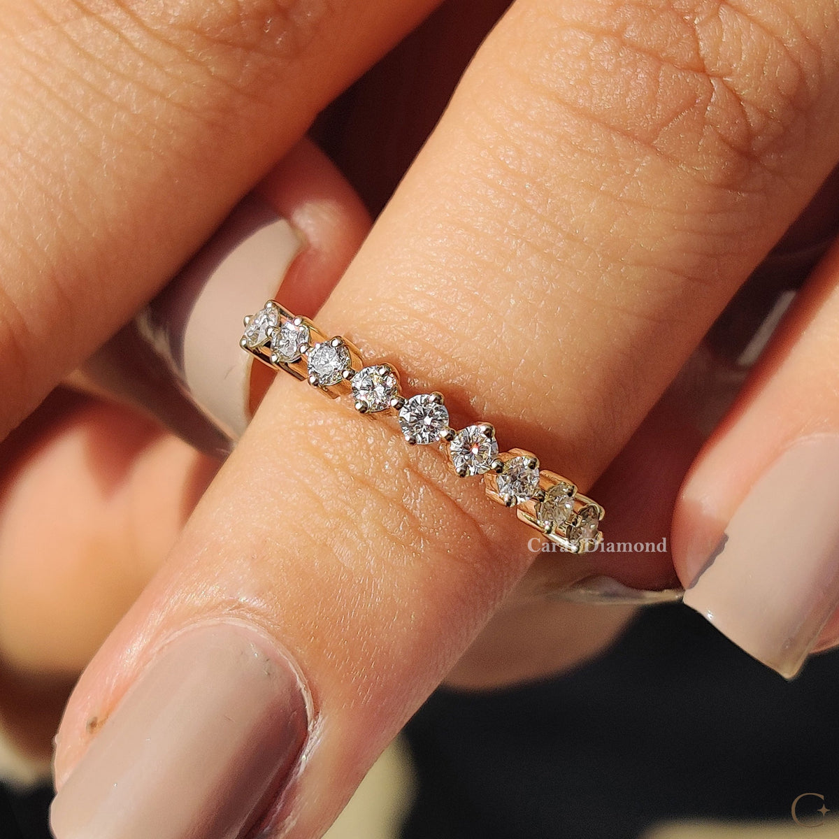 Half eternity wedding band with lab grown diamond, a timeless handmade band.