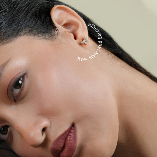 Round Cut Diamond Gold Bow Earrings