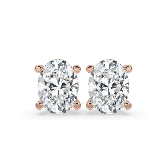 Oval Cut Diamond Earrings featuring solitaire diamonds in Rose gold.