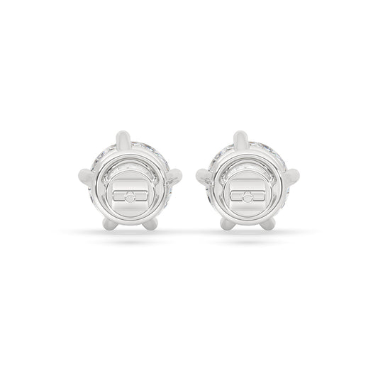 Round diamond earrings bring a clean and radiant look.