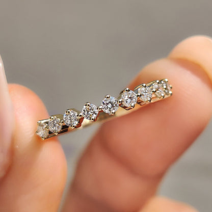 Lab grown diamond band set in a yellow gold wedding band, perfect for stacking.