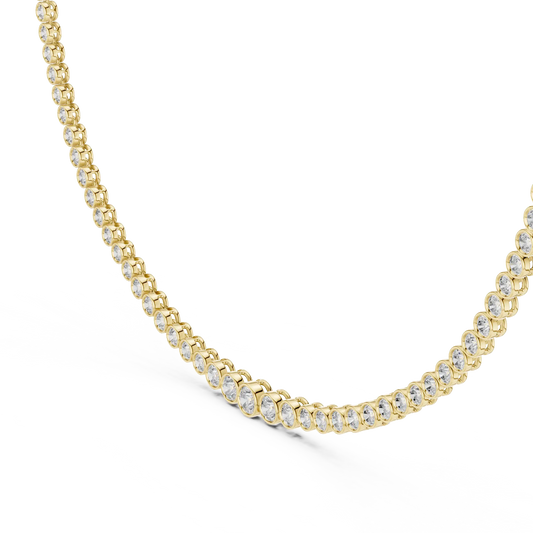 Round Bezel Set Graduated Lab Grown Diamond Tennis Necklace | Indigo - 14K Yellow Gold