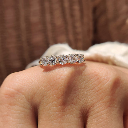 5 Stone Wedding Band round cut wedding band round diamond wedding band yellow gold wedding band handmade band.