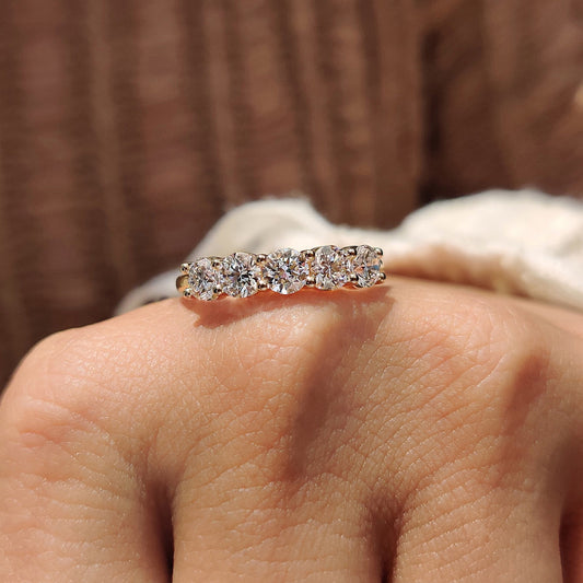 5 Stone Wedding Band round cut wedding band round diamond wedding band yellow gold wedding band handmade band.