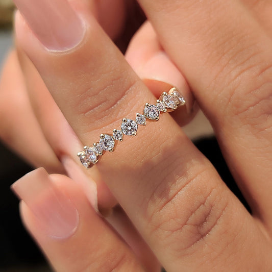 Half eternity wedding band yellow gold, perfect for a timeless and elegant wedding style.
