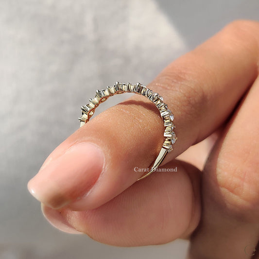 Half eternity diamond wedding band featuring sparkling diamonds for a luxurious touch.