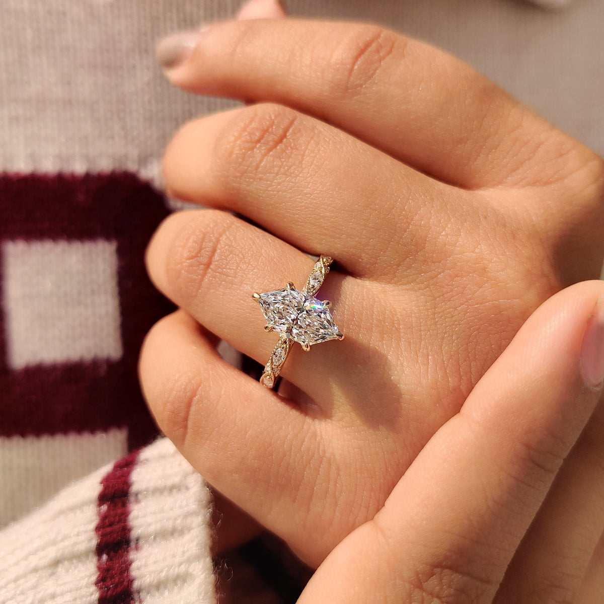 Handmade jewelry marquise engagement ring.