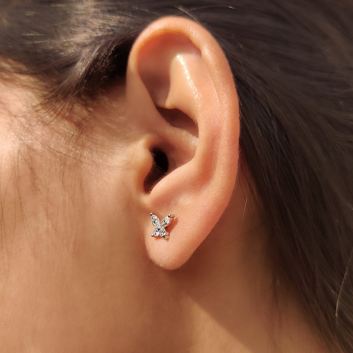 White gold stud earrings with lab grown diamonds.