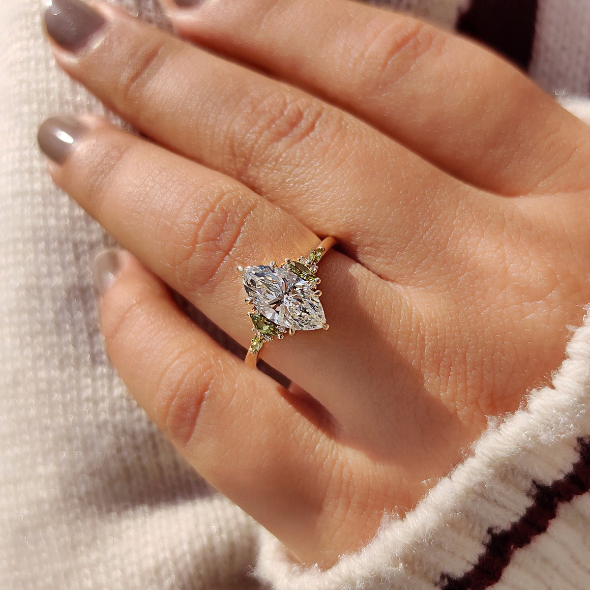 Lab grown diamond marquise ring with IGI certified quality.