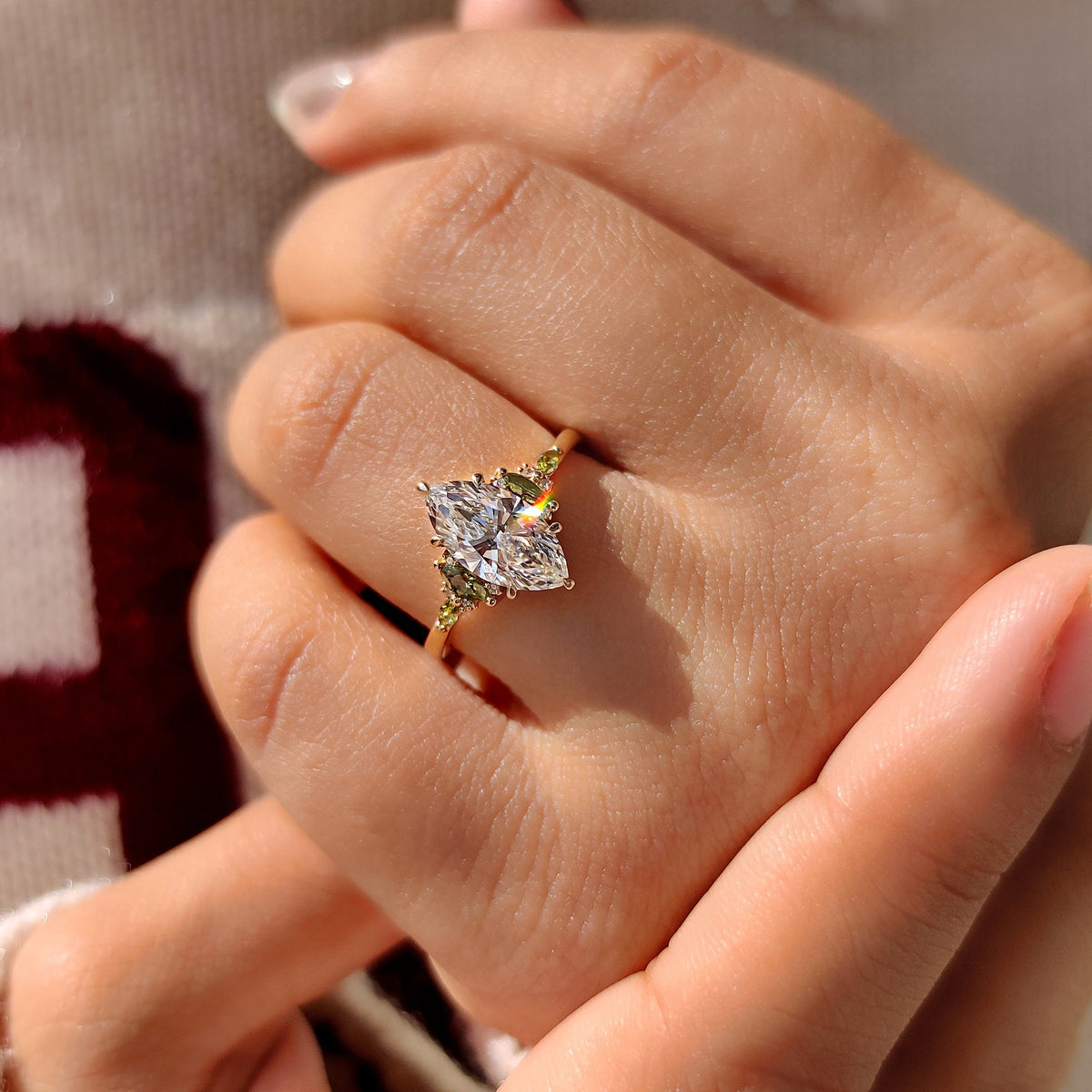 IGI certified marquise diamond ring crafted with lab grown diamond.