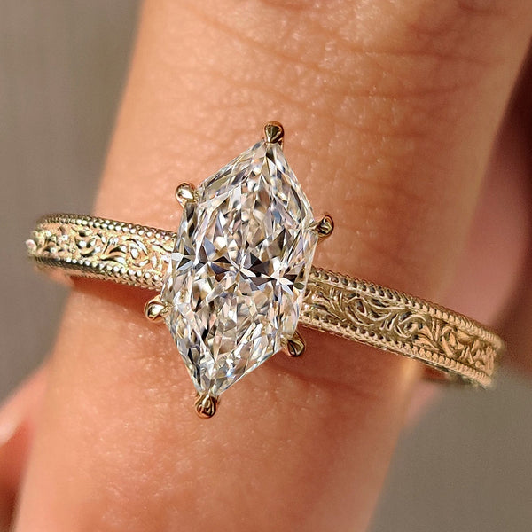 1 - 5 Carat Dutch Marquise Ring in Milgrain Setting