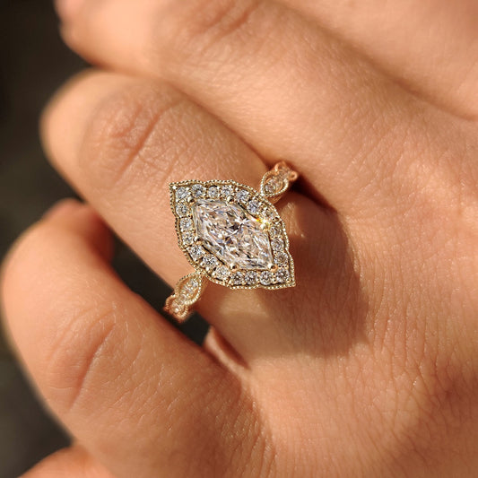 Dutch marquise diamond ring with milgrain setting.