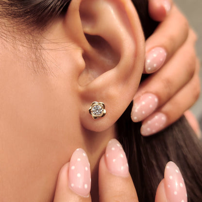 Lab grown round diamond flower earrings.