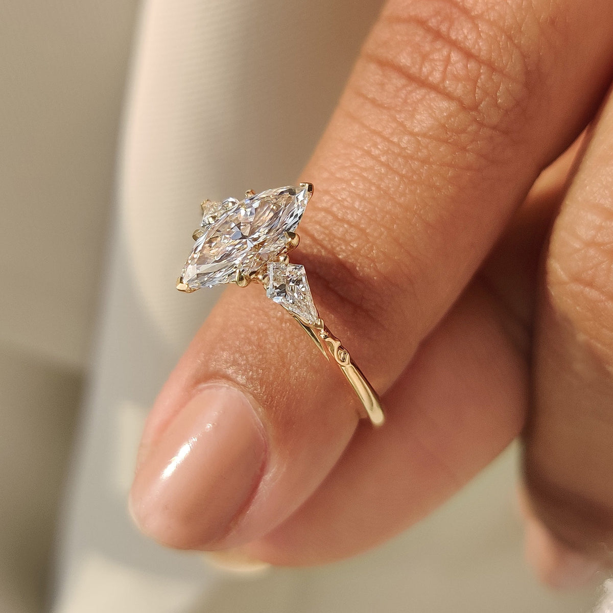Handmade marquise diamond ring with secure prong setting