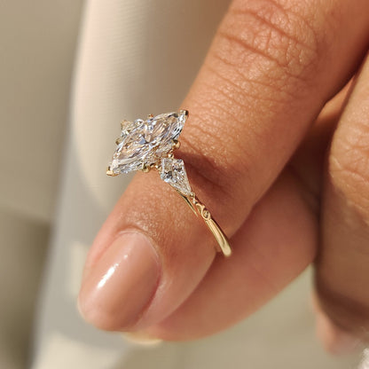 Handmade marquise diamond ring with secure prong setting