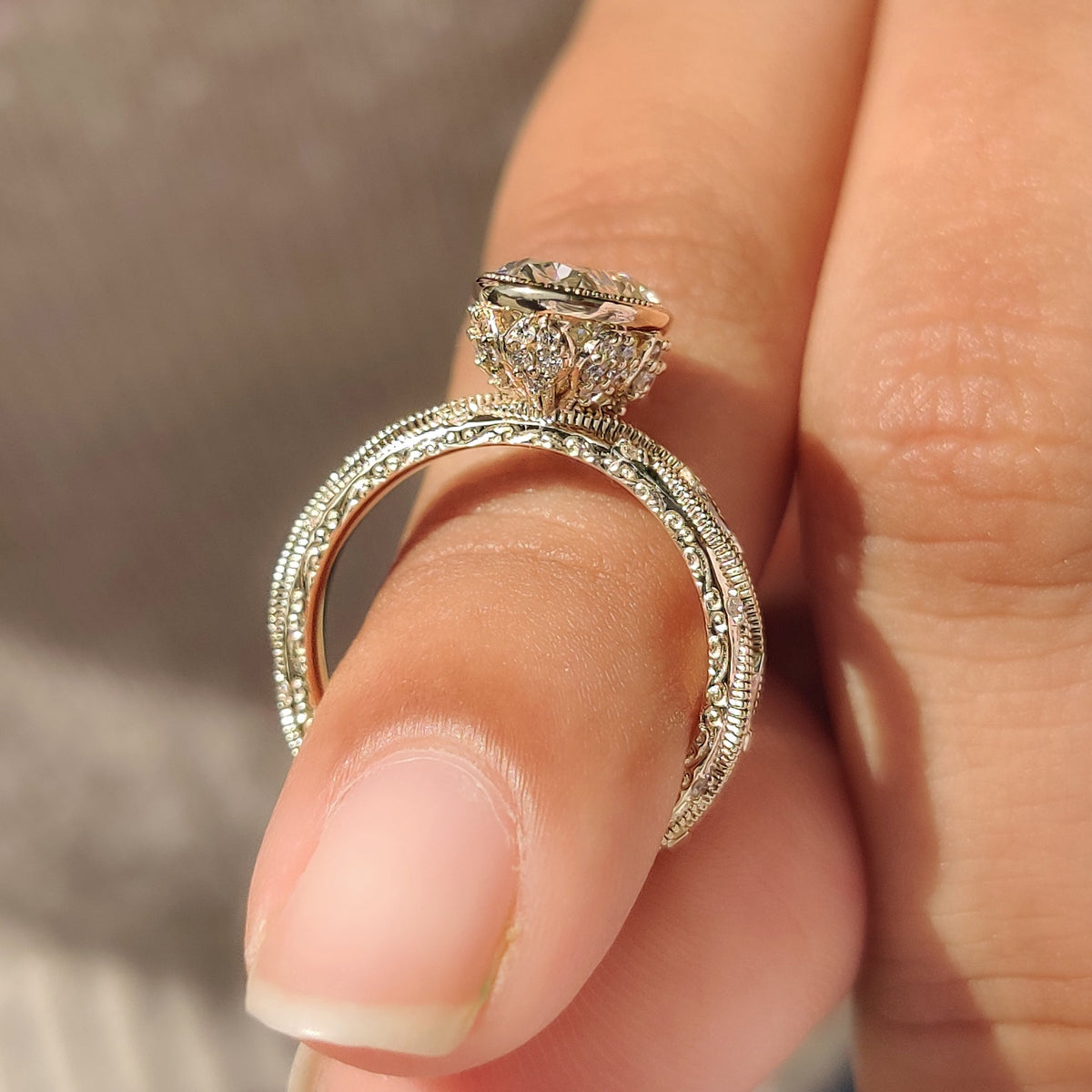Bezel lab grown diamond engagement ring