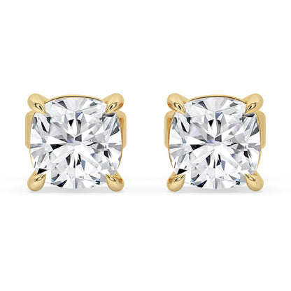 Prong setting earrings showcasing cushion cut diamond studs.