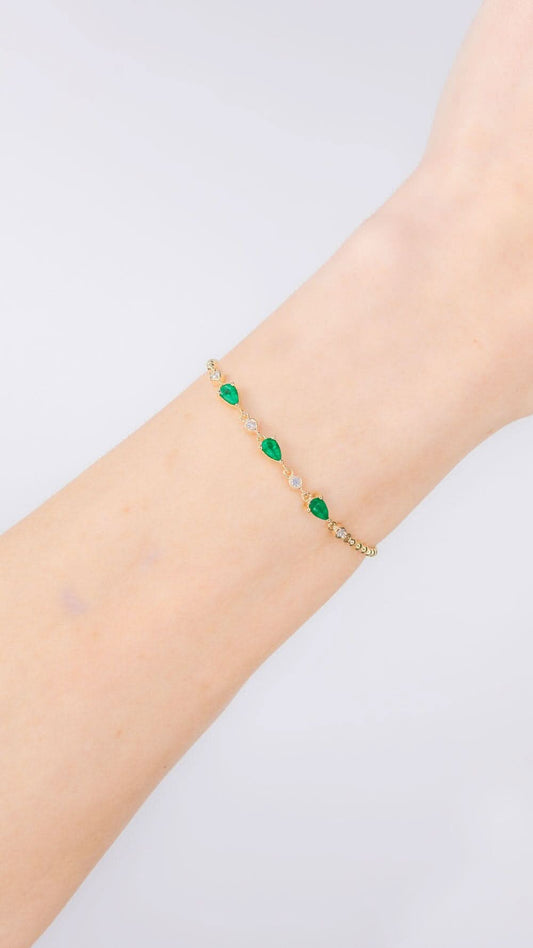 Emerald Pear & Round Diamond Beaded Bracelet